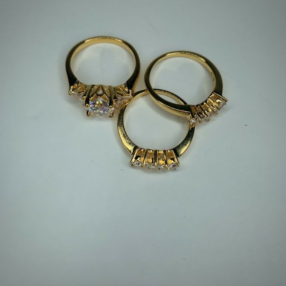 14K Gold Plated Sterling Silver Round Cubic Zirconia CZ Swirl Bridal Set… - Picture 7 of 8